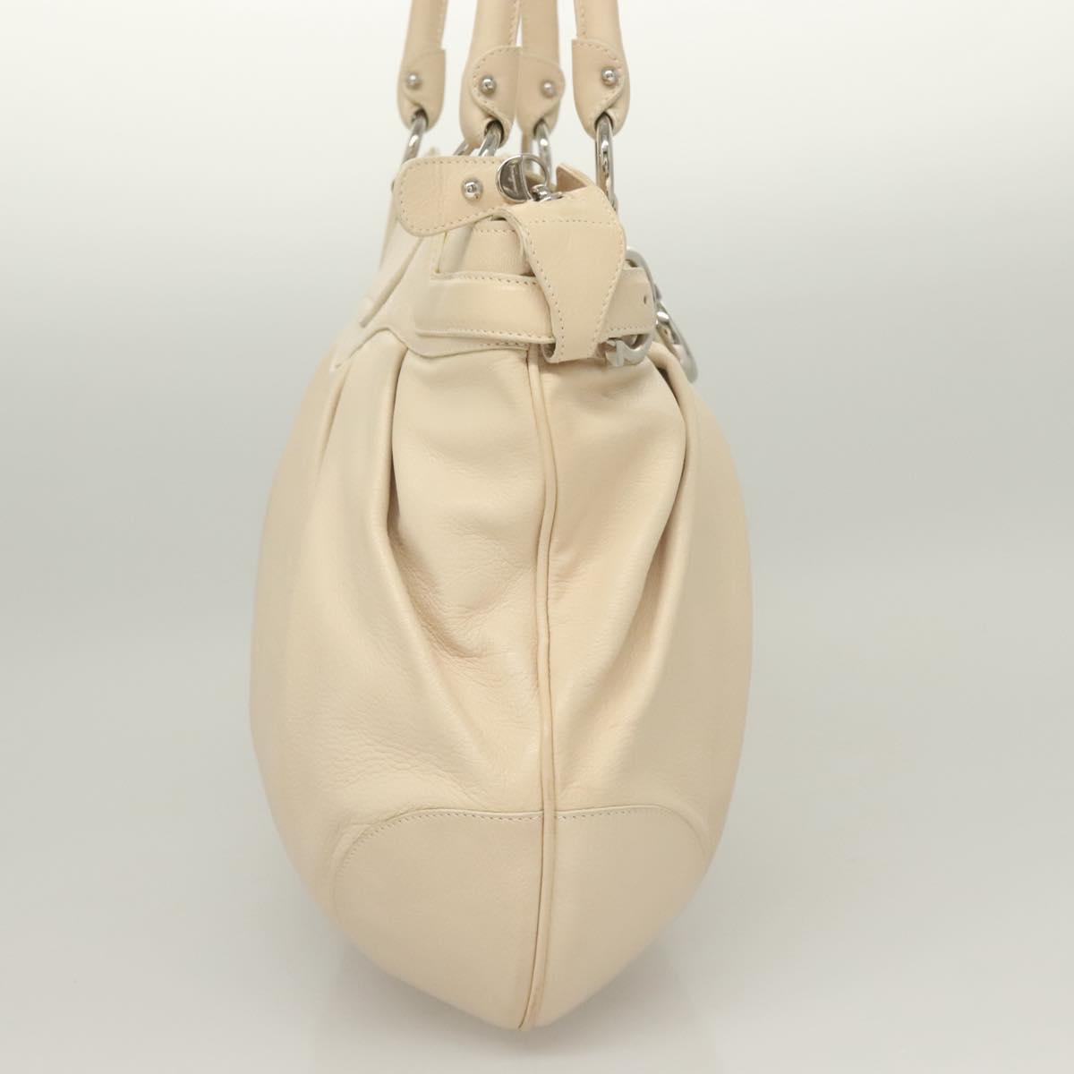 Salvatore Ferragamo Gancini Hand Bag Leather Ivory Silver Auth 132891