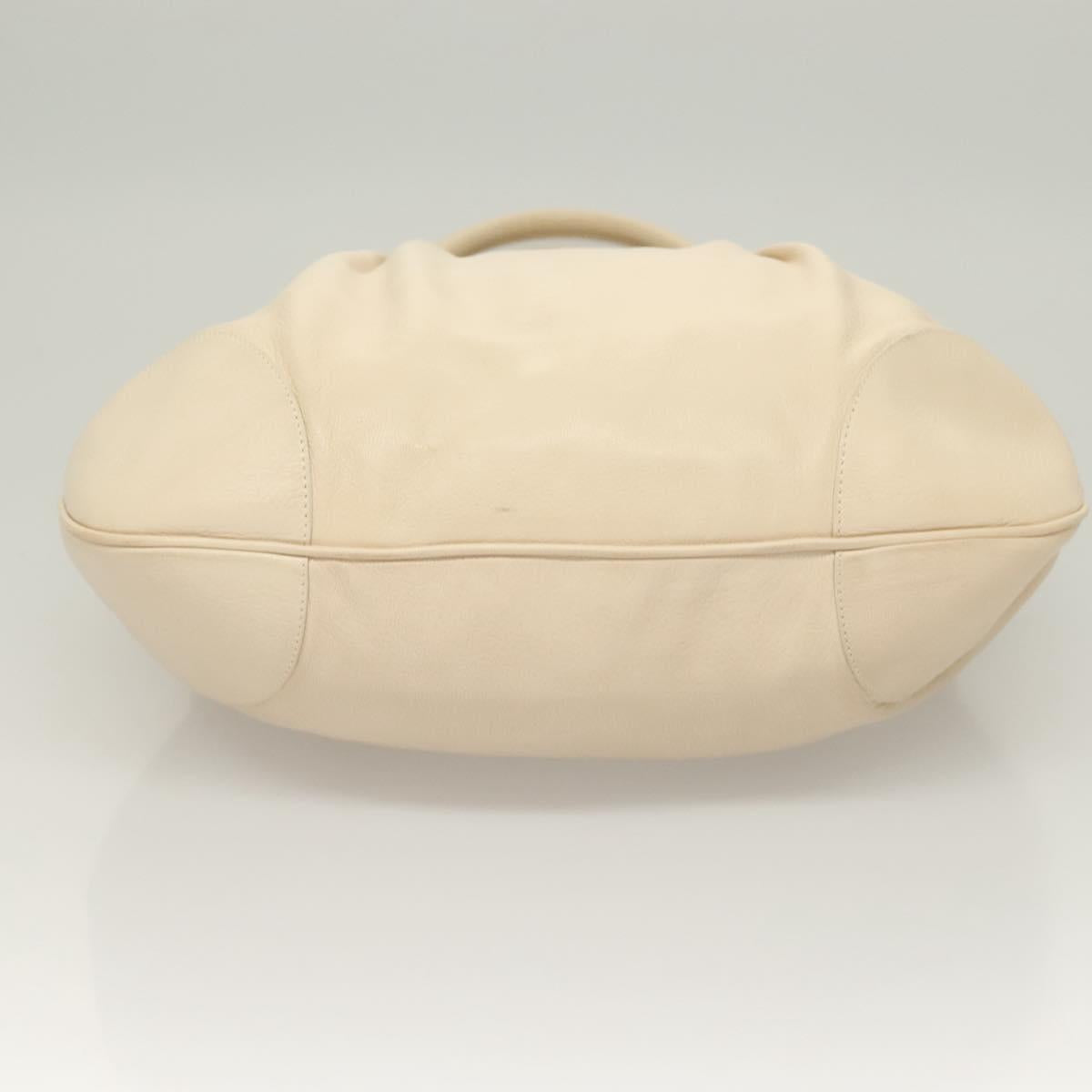 Salvatore Ferragamo Gancini Hand Bag Leather Ivory Silver Auth 132891