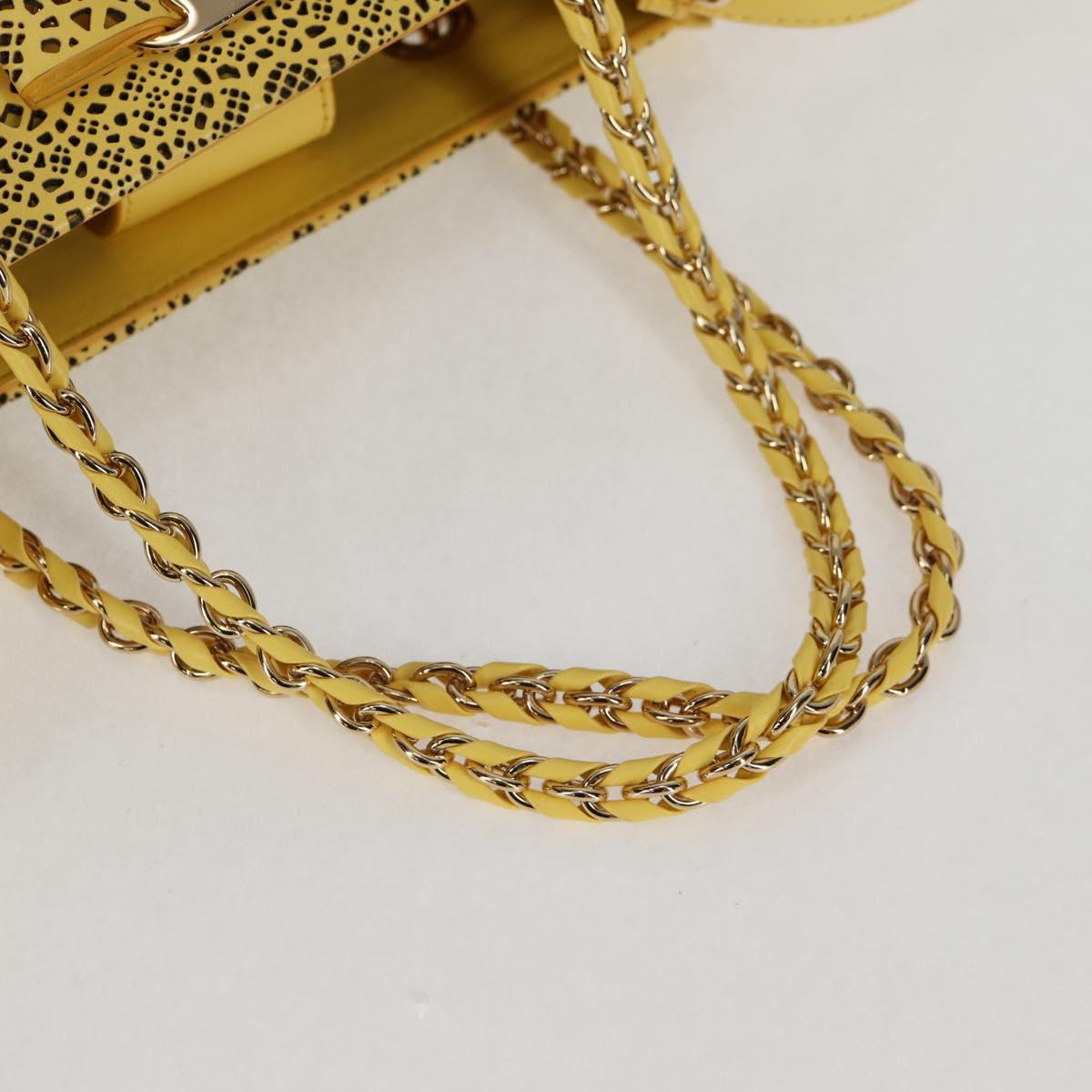 Salvatore Ferragamo Vala Chain Bag Leather 2way Yellow Gold Auth 132893V