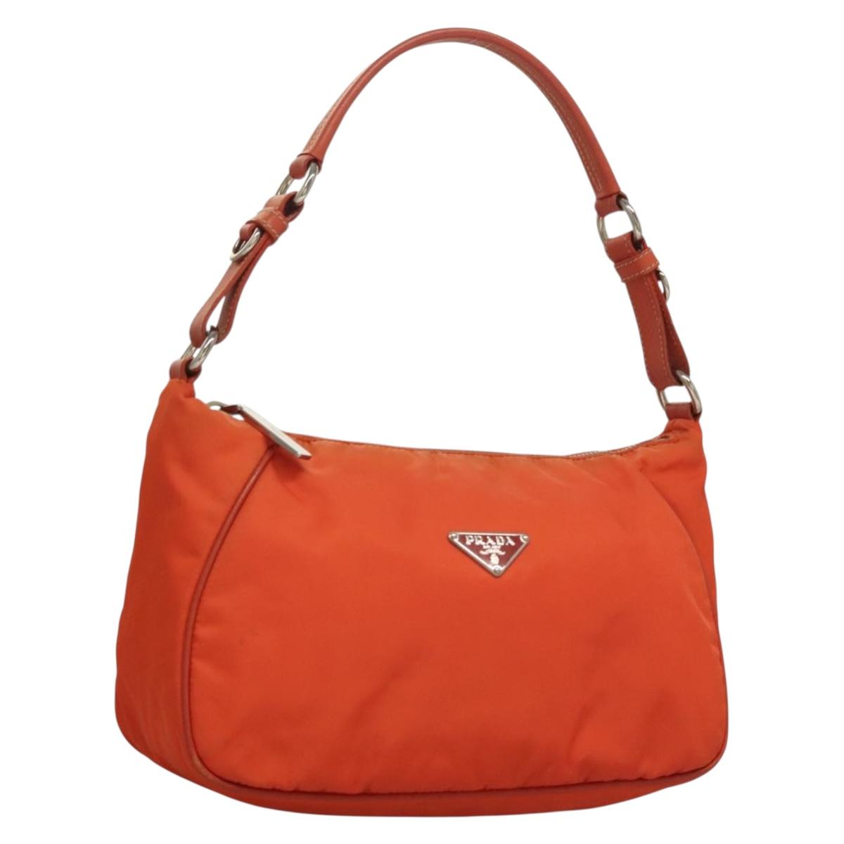 PRADA Shoulder Bag Nylon Orange Silver Auth 132897V