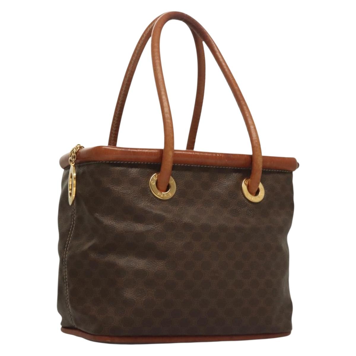 CELINE Macadam Canvas Hand Bag PVC Leather Brown Gold Auth 132898