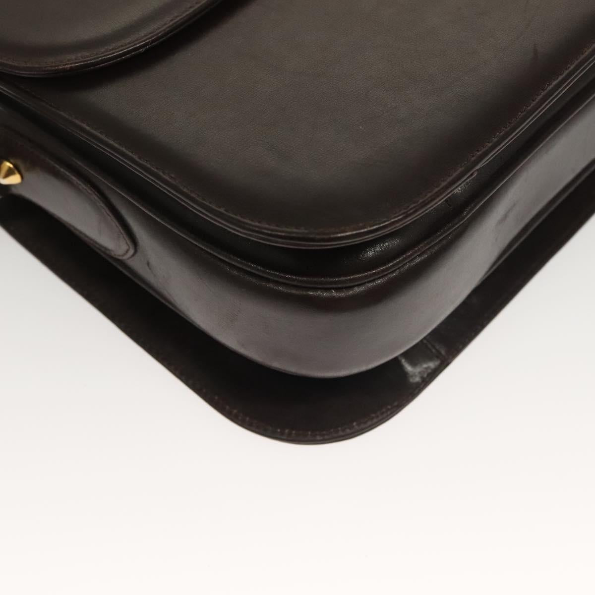 CELINE Shoulder Bag Leather Brown Gold Auth 132899