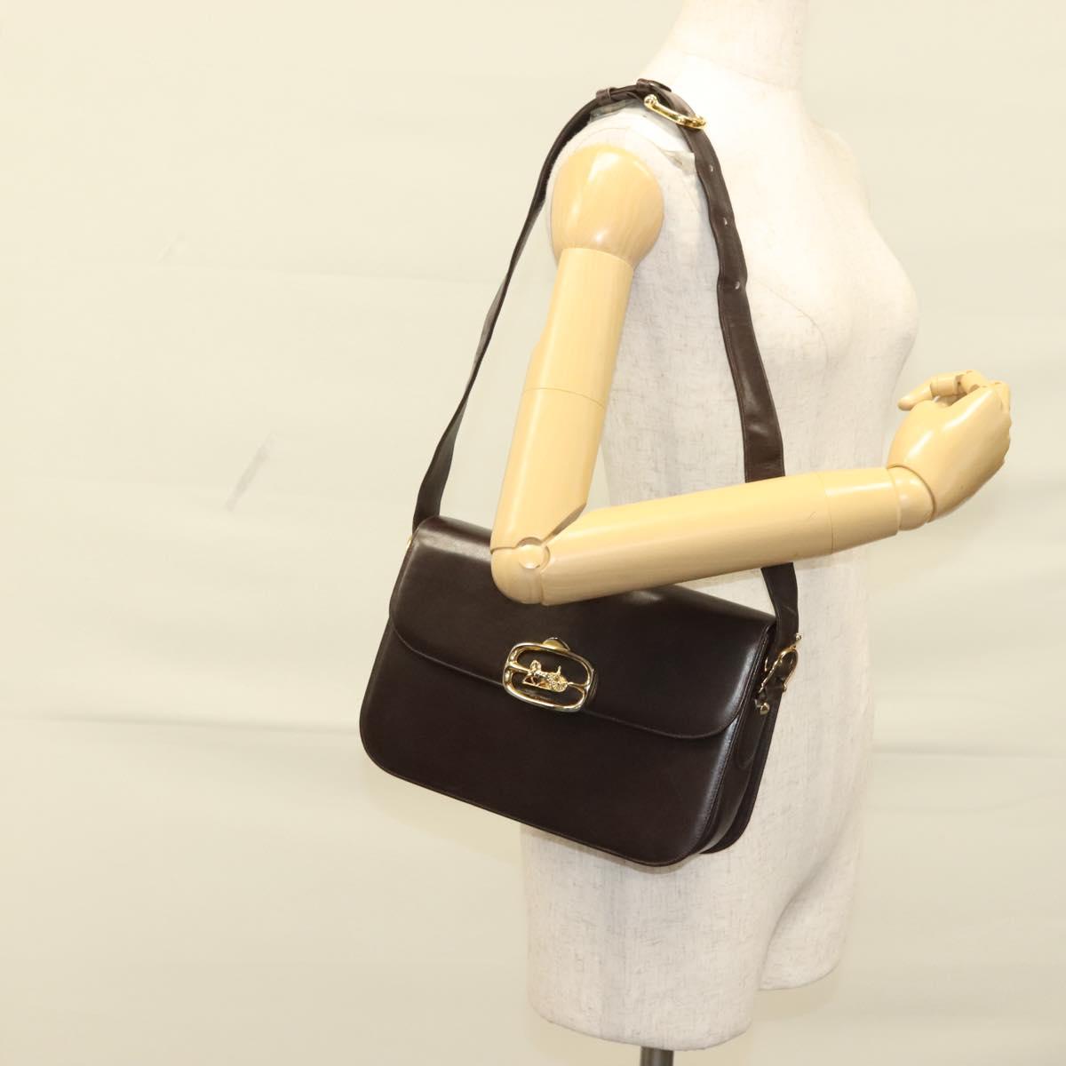 CELINE Shoulder Bag Leather Brown Gold Auth 132899