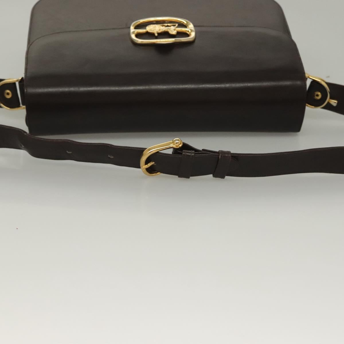 CELINE Shoulder Bag Leather Brown Gold Auth 132899