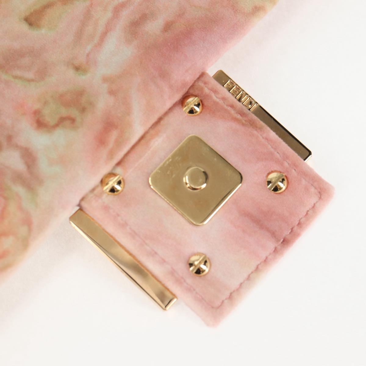 FENDI Holiday Edition Mamma Baguette Bag Velor 2way Pink Gold Auth 132928M