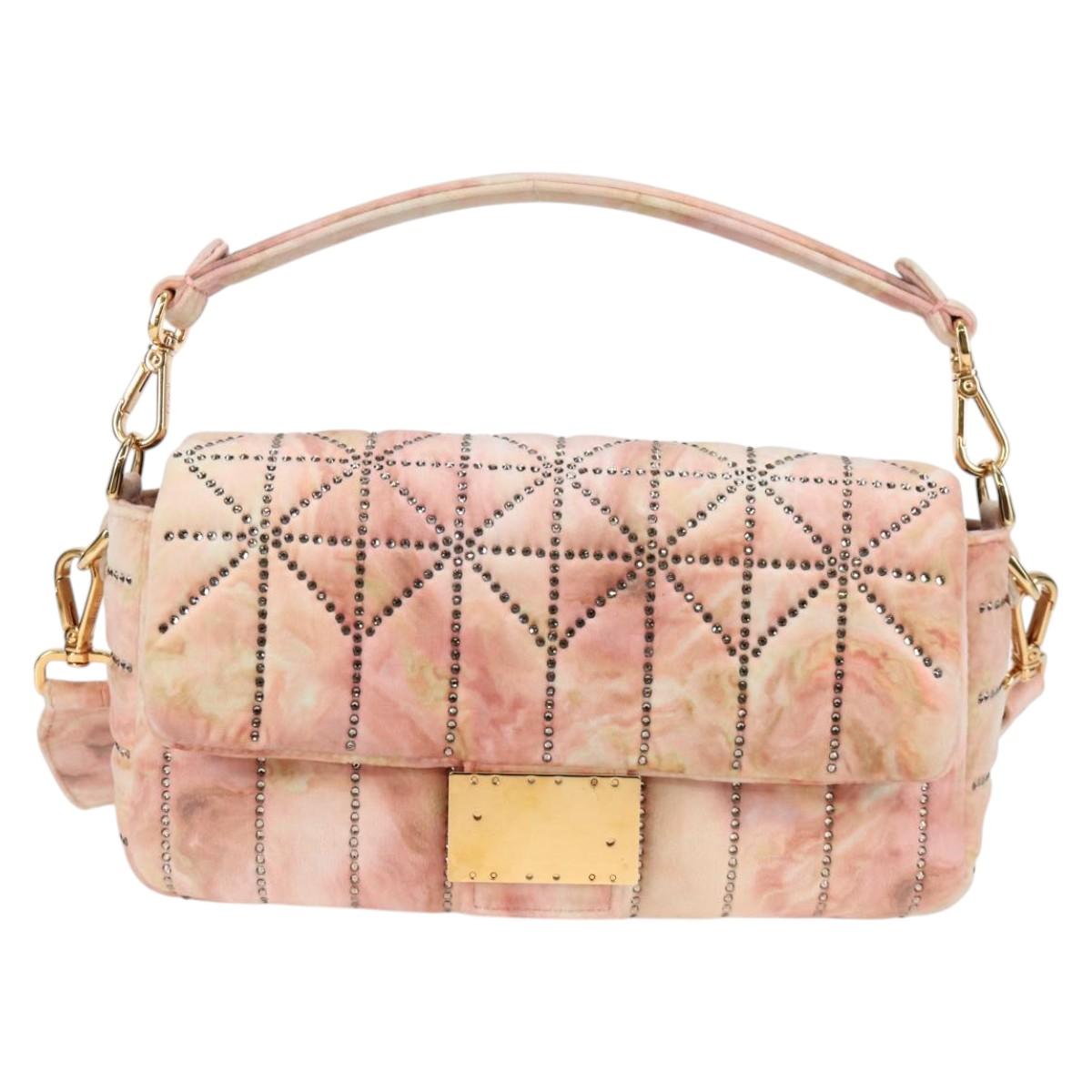 FENDI Holiday Edition Mamma Baguette Bag Velor 2way Pink Gold Auth 132928M