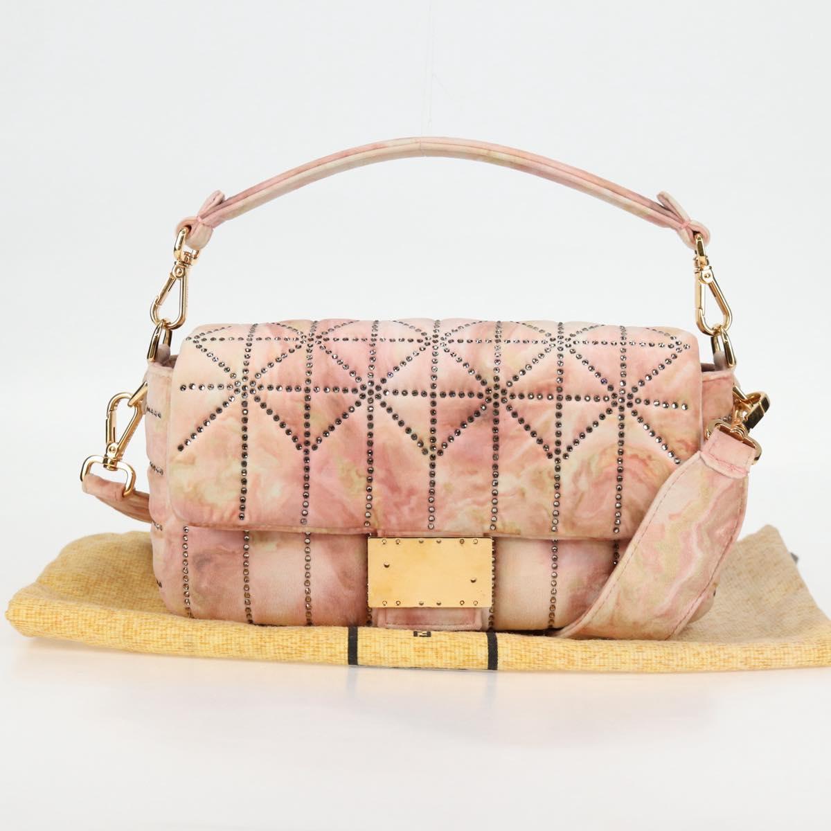 FENDI Holiday Edition Mamma Baguette Bag Velor 2way Pink Gold Auth 132928M
