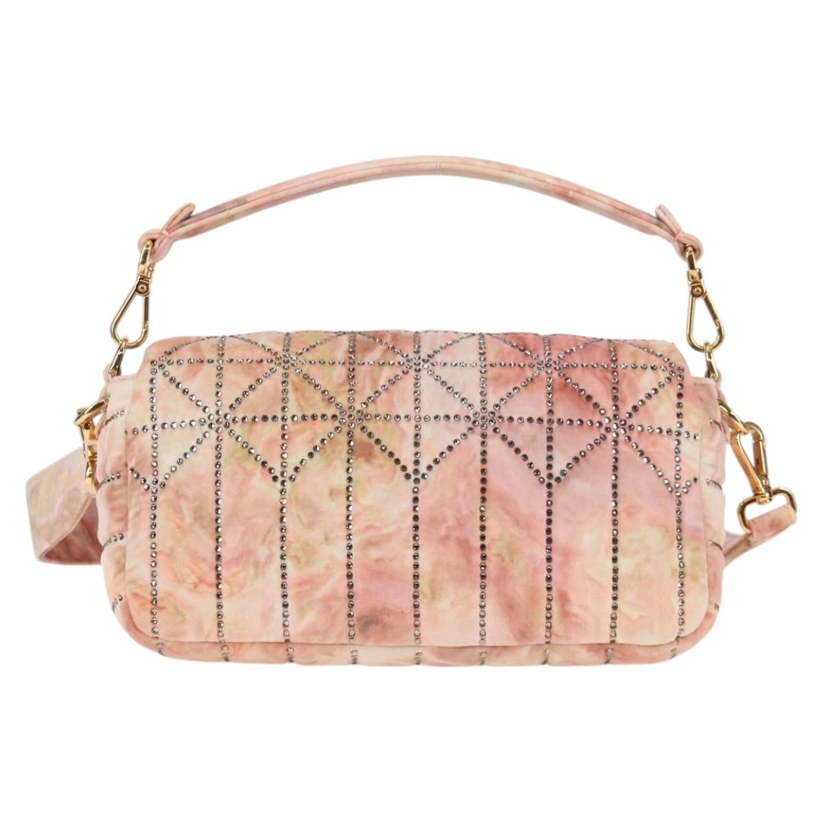 FENDI Holiday Edition Mamma Baguette Bag Velor 2way Pink Gold Auth 132928M