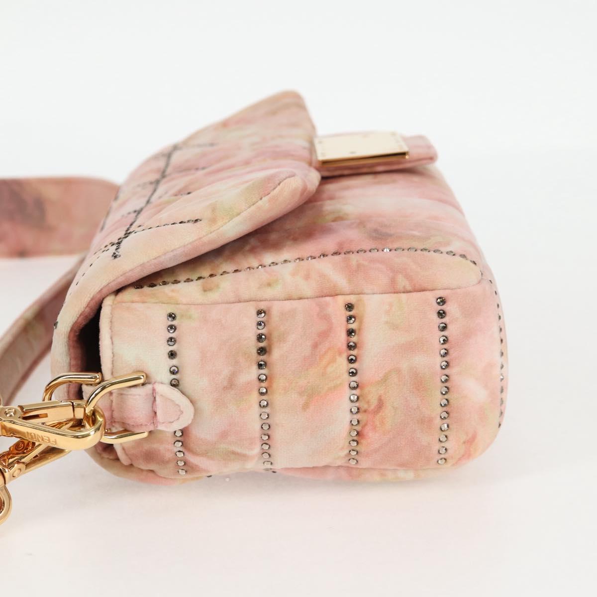 FENDI Holiday Edition Mamma Baguette Bag Velor 2way Pink Gold Auth 132928SAM
