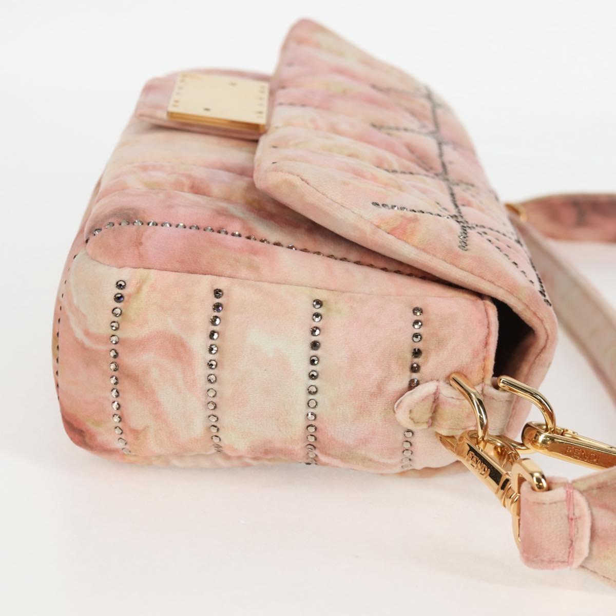 FENDI Holiday Edition Mamma Baguette Bag Velor 2way Pink Gold Auth 132928M