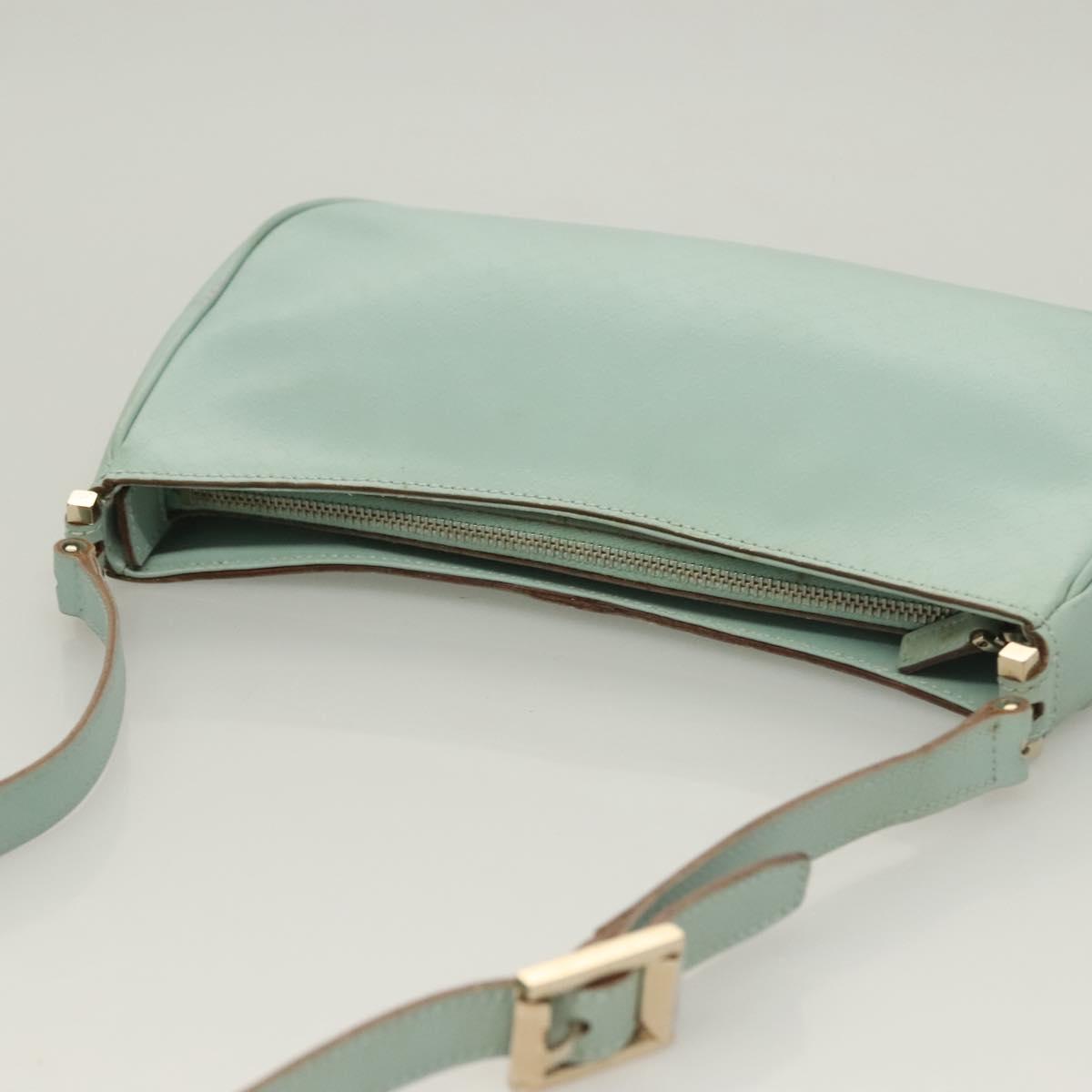 GUCCI Micro GG Canvas Shoulder Bag Leather Light Blue Silver Auth 132939