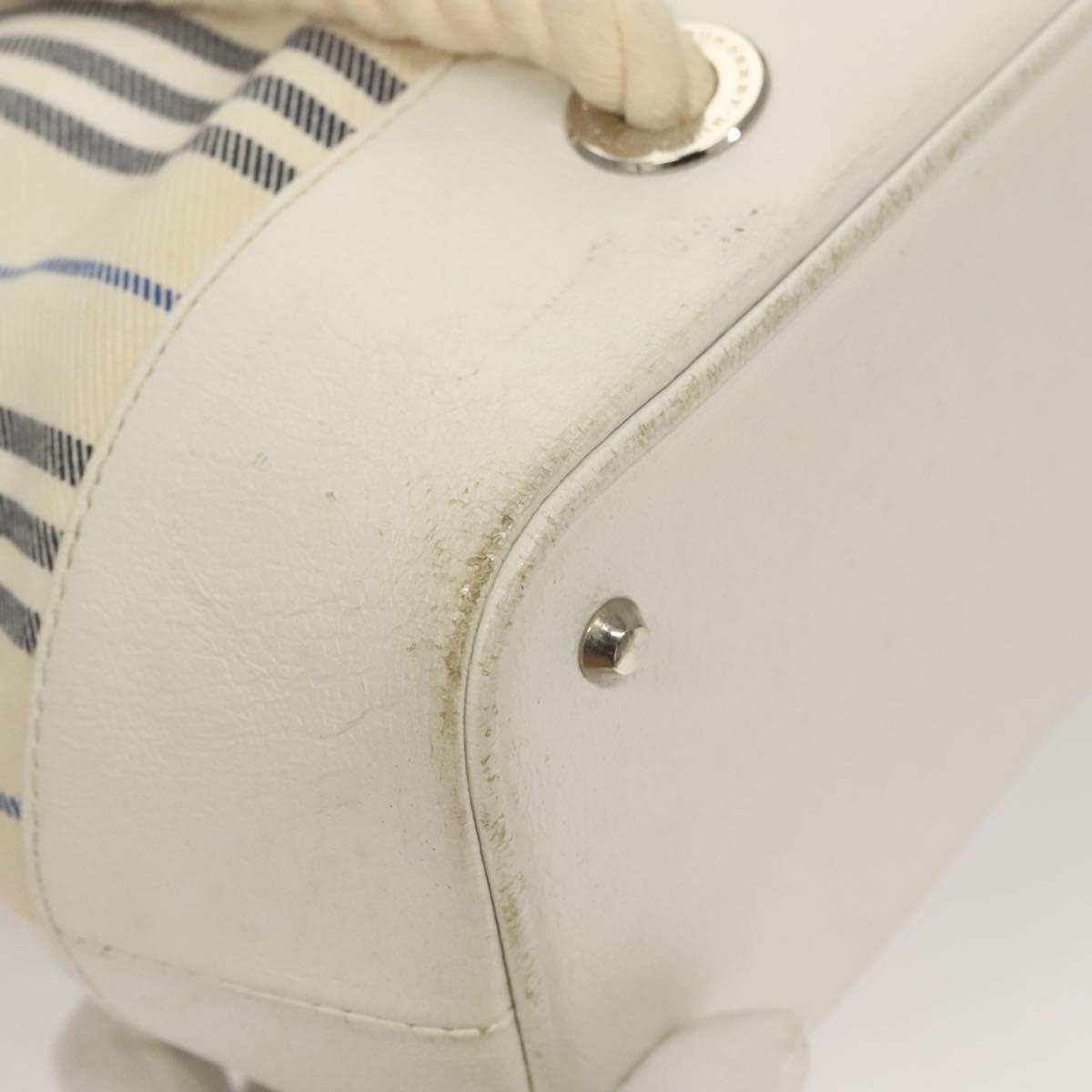 BURBERRY Hand Bag Canvas Leather Ivory Silver Auth 132943