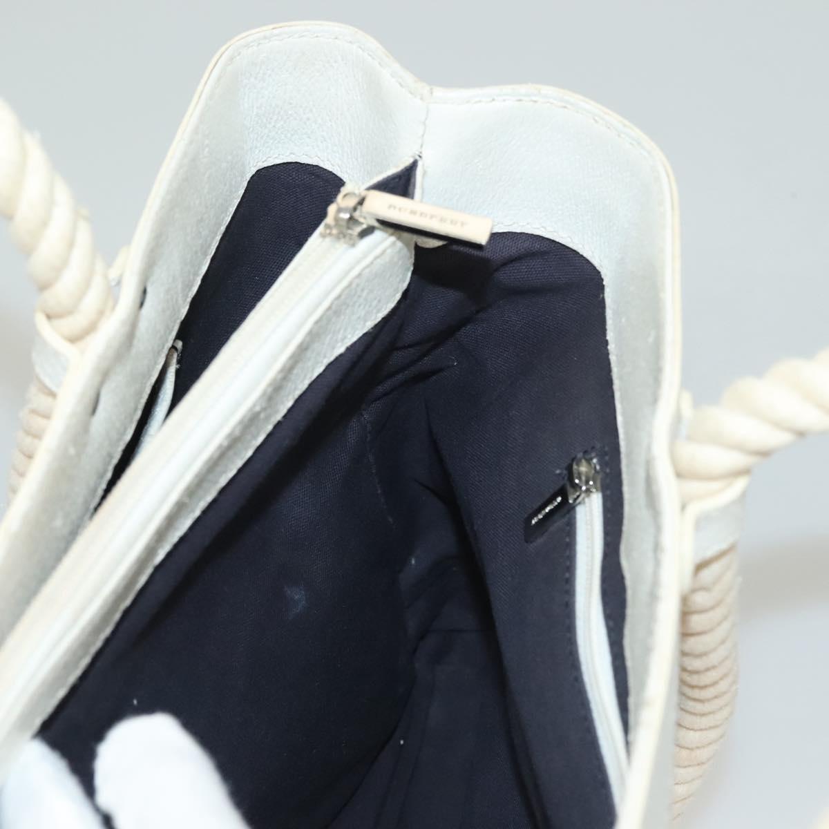 BURBERRY Hand Bag Canvas Leather Ivory Silver Auth 132943