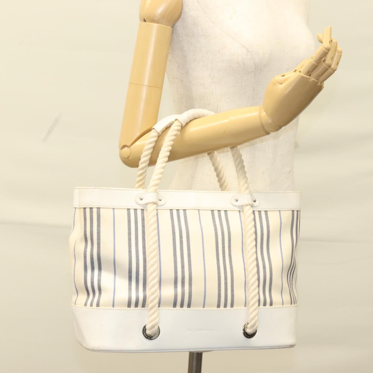 BURBERRY Hand Bag Canvas Leather Ivory Silver Auth 132943