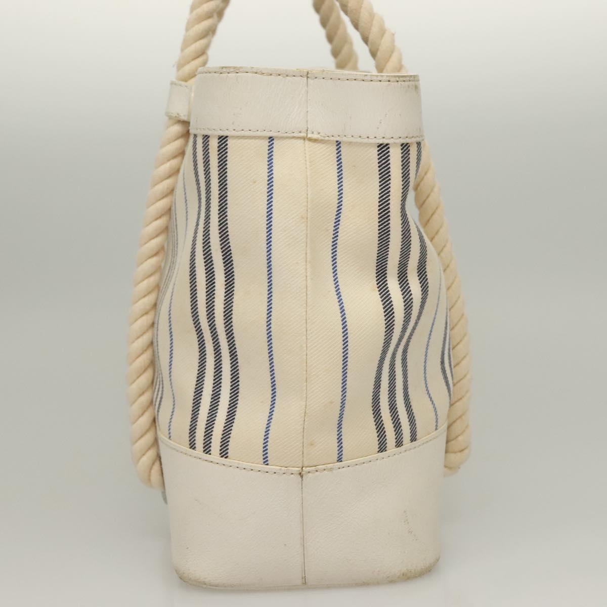 BURBERRY Hand Bag Canvas Leather Ivory Silver Auth 132943