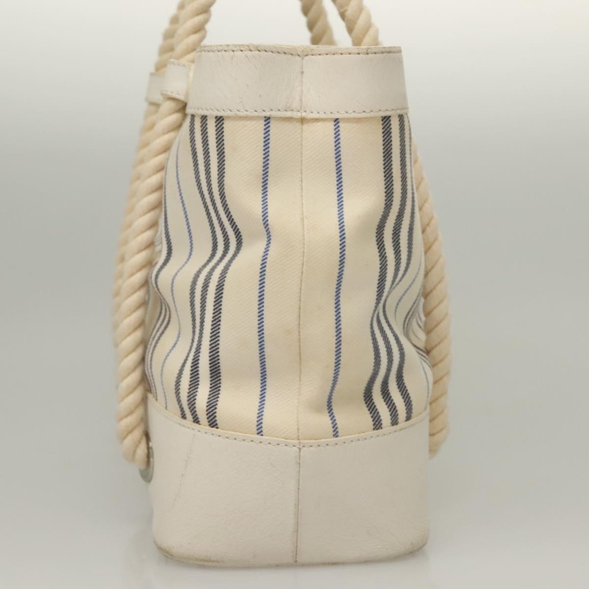 BURBERRY Hand Bag Canvas Leather Ivory Silver Auth 132943