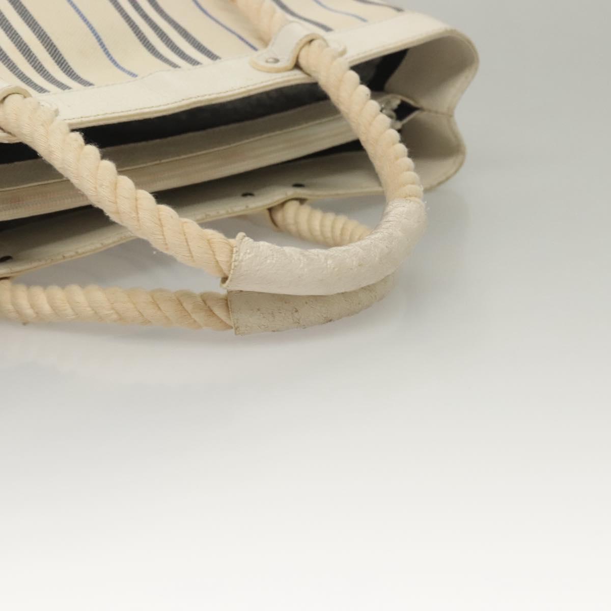 BURBERRY Hand Bag Canvas Leather Ivory Silver Auth 132943