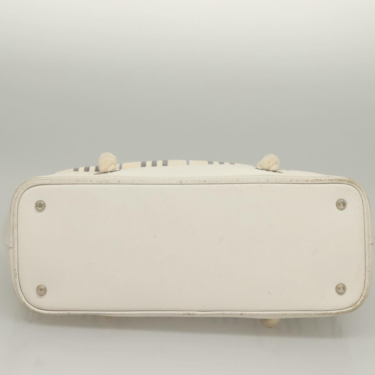 BURBERRY Hand Bag Canvas Leather Ivory Silver Auth 132943