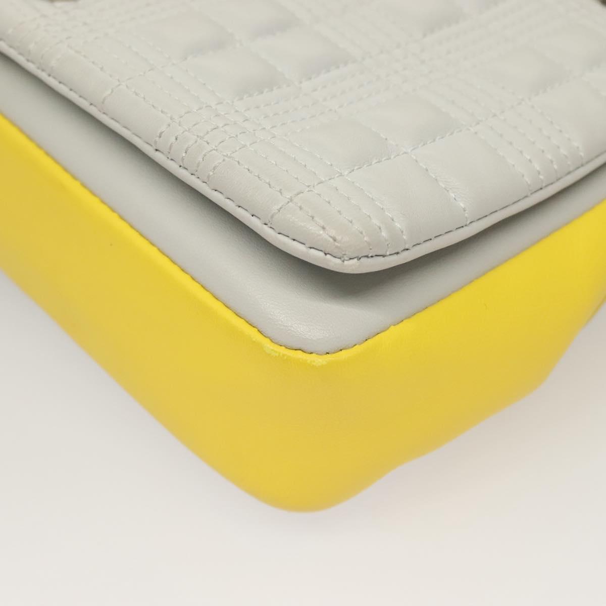 BURBERRY Chain Roller Shoulder Bag Leather White Silver Auth 132944