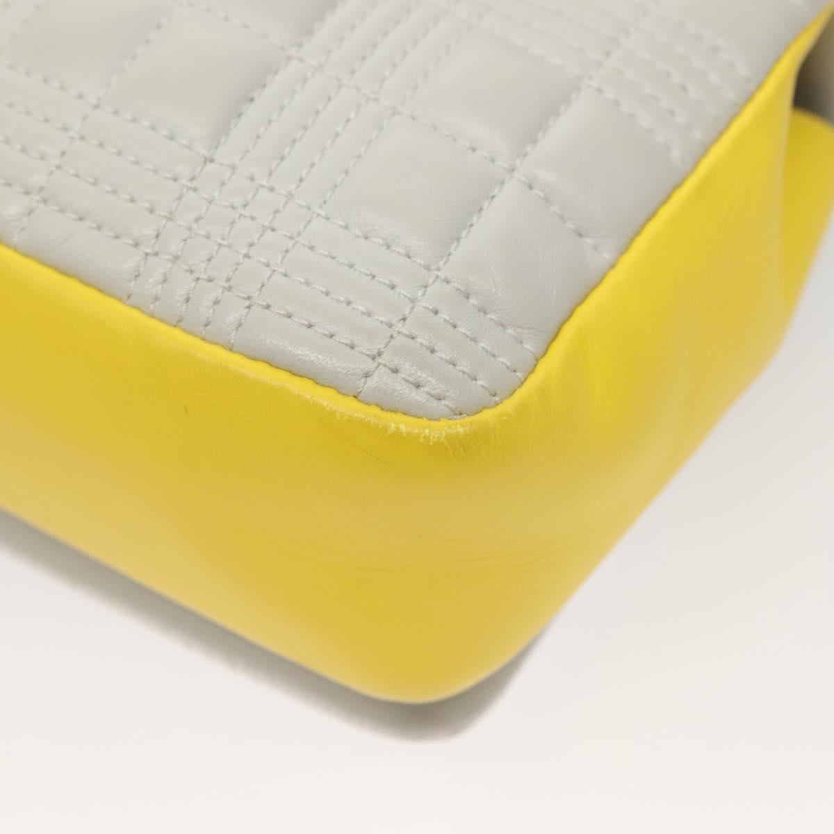 BURBERRY Chain Roller Shoulder Bag Leather White Silver Auth 132944