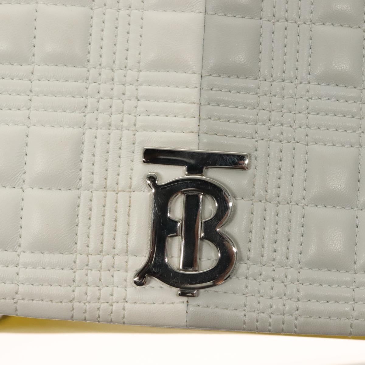 BURBERRY Chain Roller Shoulder Bag Leather White Silver Auth 132944