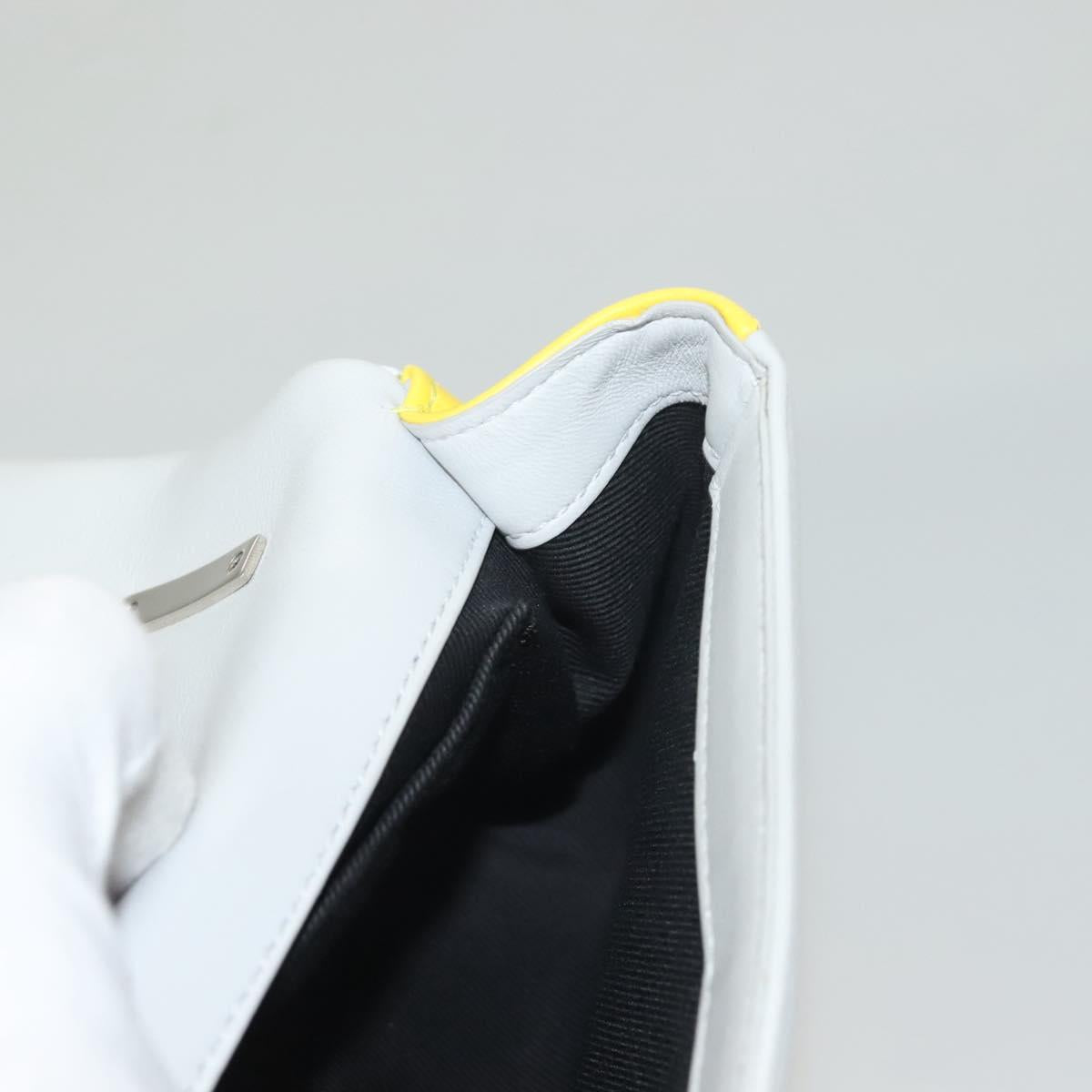 BURBERRY Chain Roller Shoulder Bag Leather White Silver Auth 132944