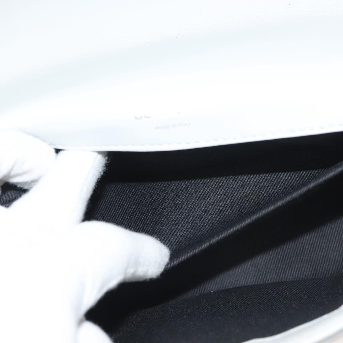 BURBERRY Chain Roller Shoulder Bag Leather White Silver Auth 132944