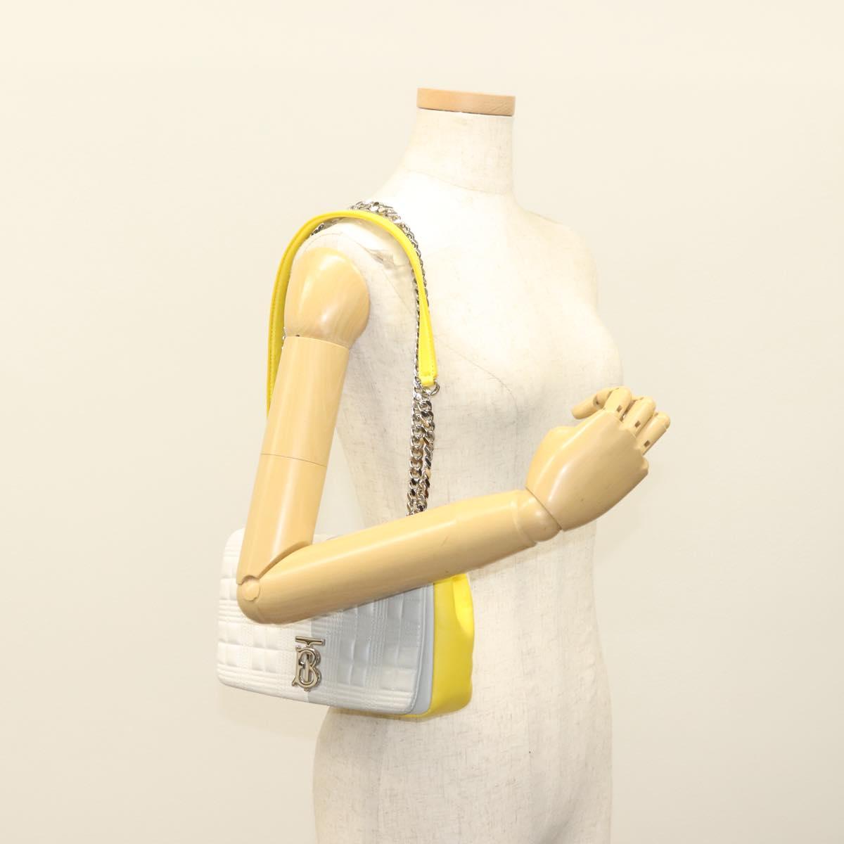 BURBERRY Chain Roller Shoulder Bag Leather White Silver Auth 132944