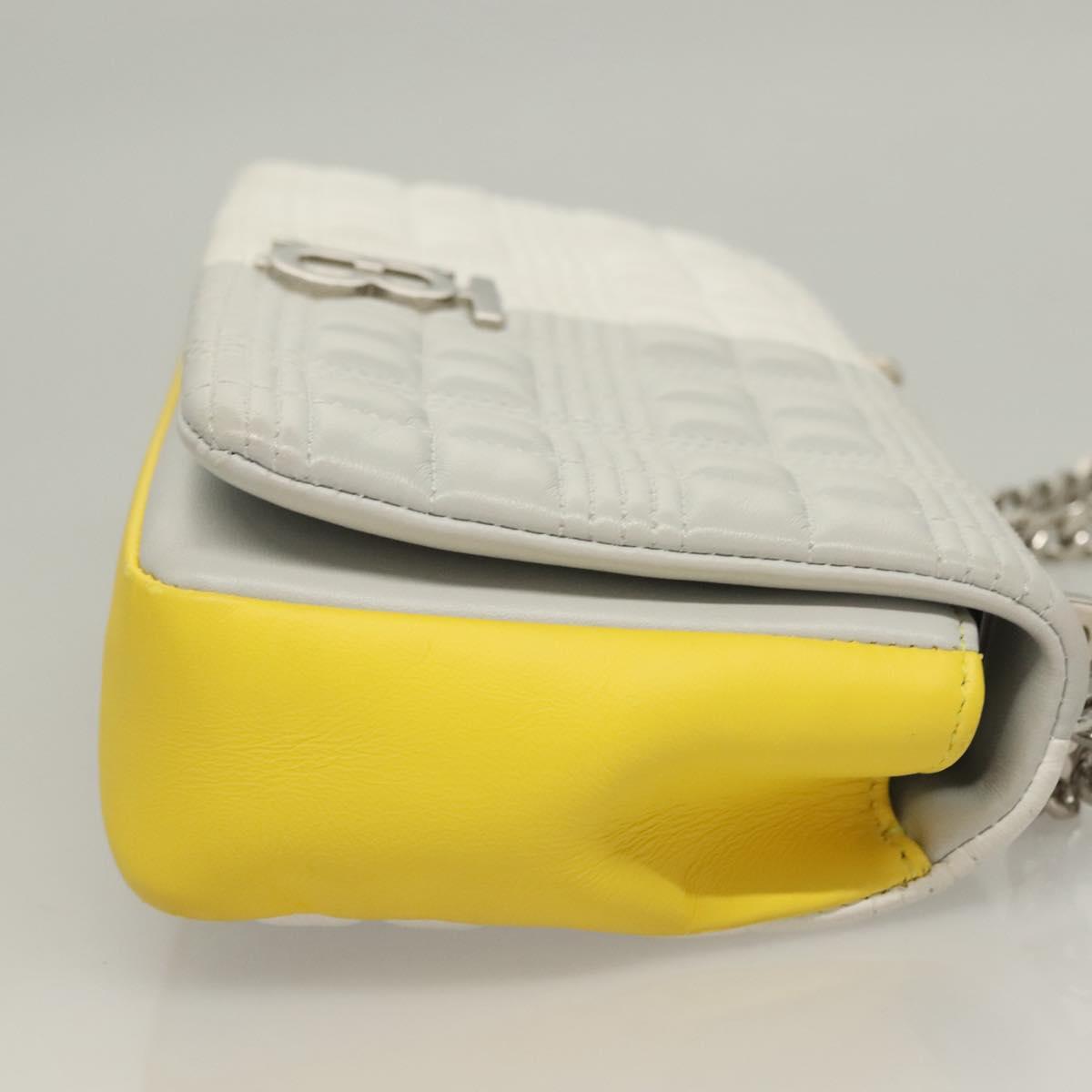 BURBERRY Chain Roller Shoulder Bag Leather White Silver Auth 132944