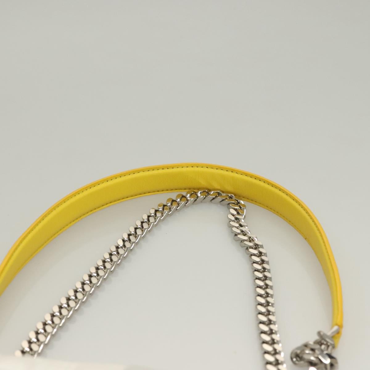 BURBERRY Chain Roller Shoulder Bag Leather White Silver Auth 132944