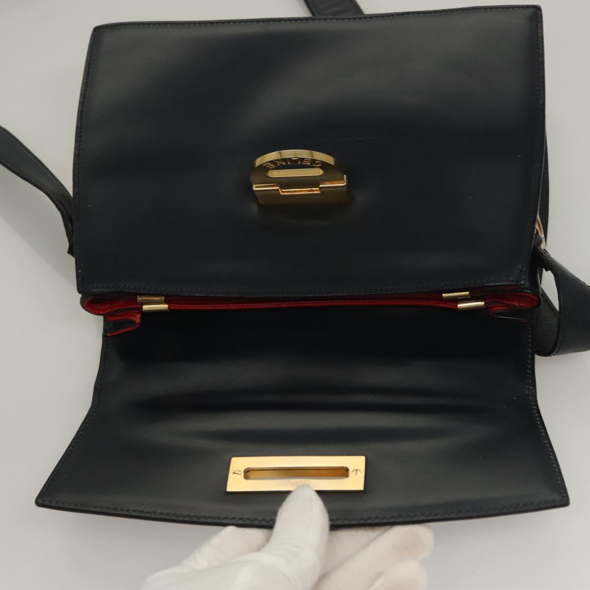 CELINE Shoulder Bag Leather Navy Gold Auth 132947