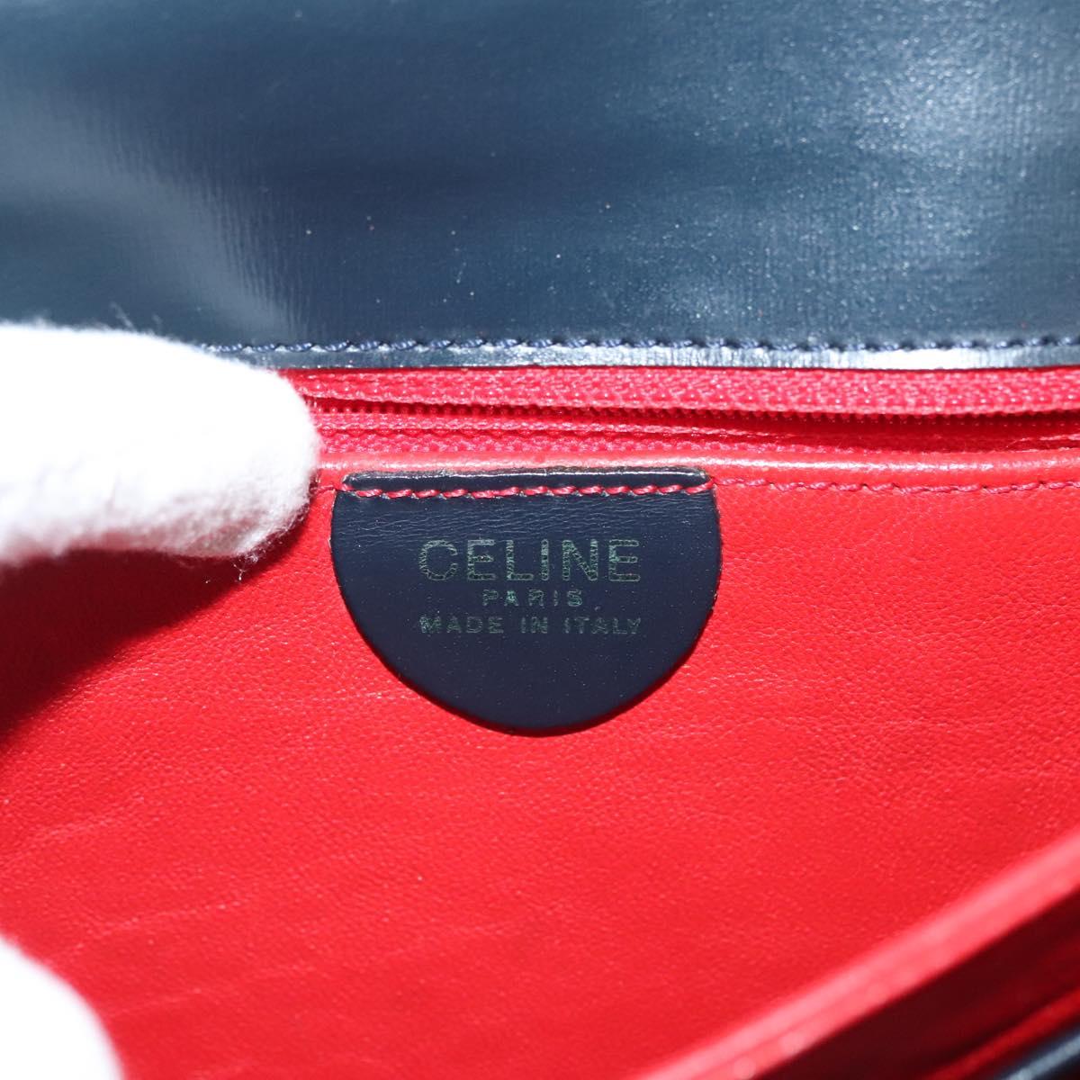 CELINE Shoulder Bag Leather Navy Gold Auth 132947