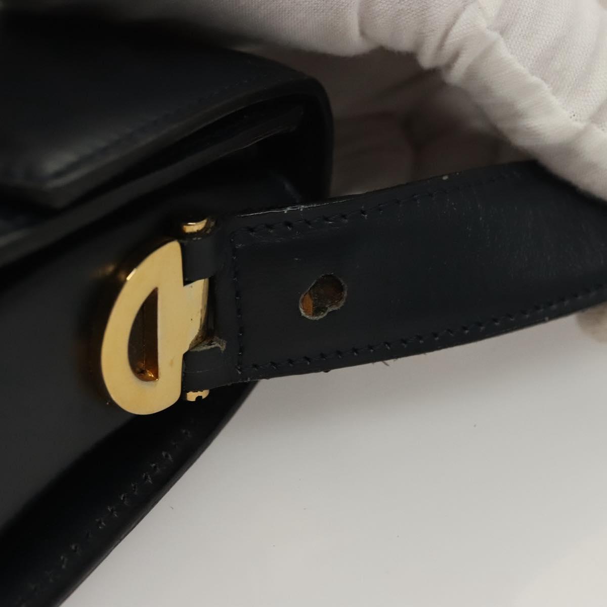 CELINE Shoulder Bag Leather Navy Gold Auth 132947