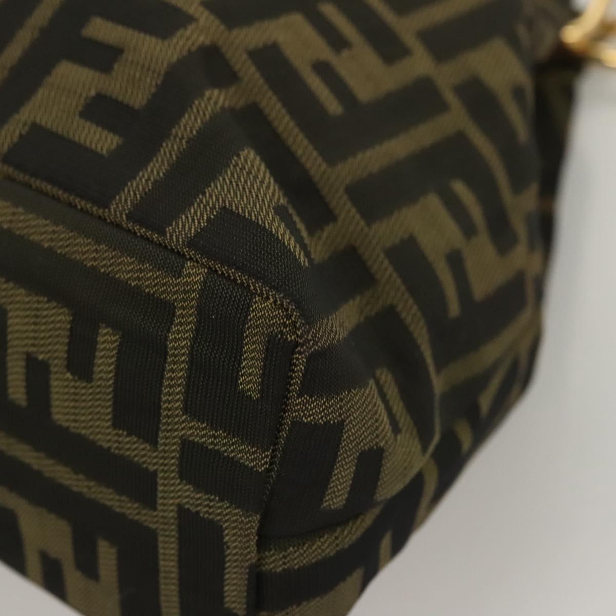 FENDI Zucca Canvas Metal Hand Bag Black Brown gold Auth 132951