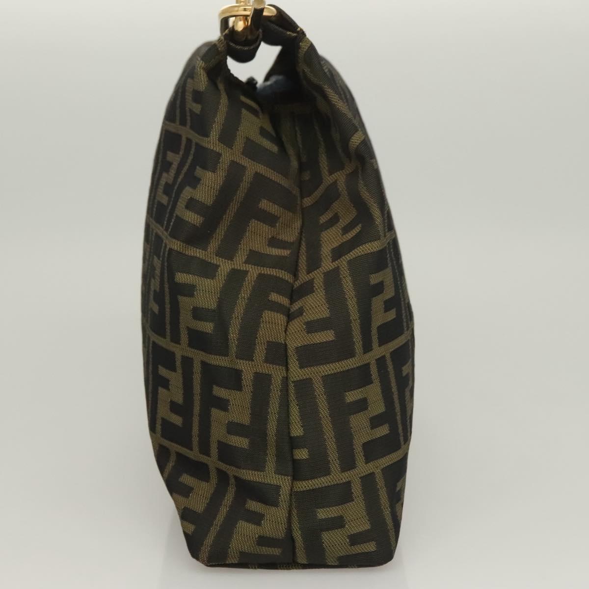 FENDI Zucca Canvas Metal Hand Bag Black Brown gold Auth 132951