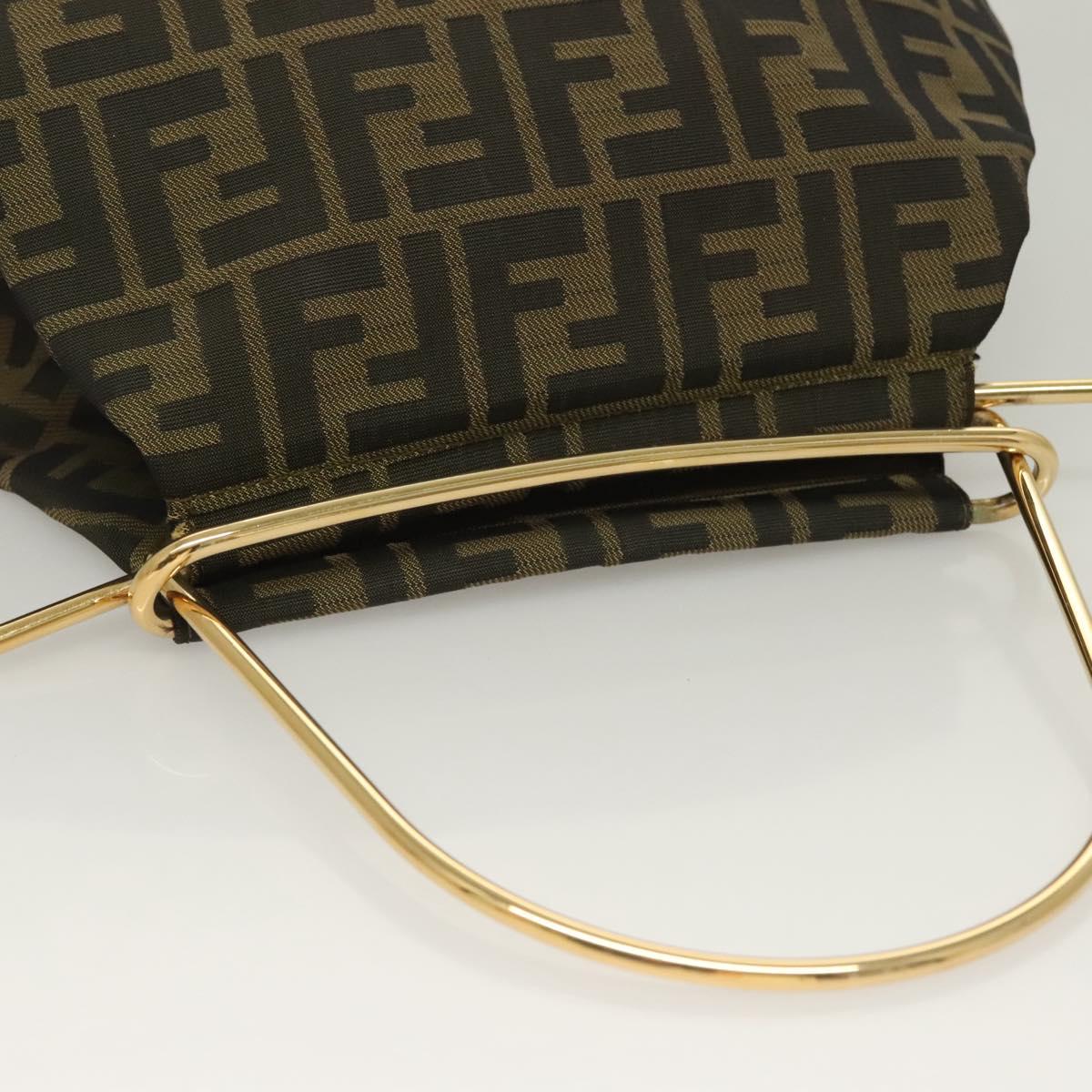 FENDI Zucca Canvas Metal Hand Bag Black Brown gold Auth 132951