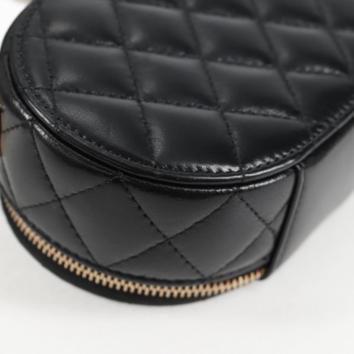 CHANEL Matelasse Pouch Lamb Skin Black Gold CC Auth 132970M