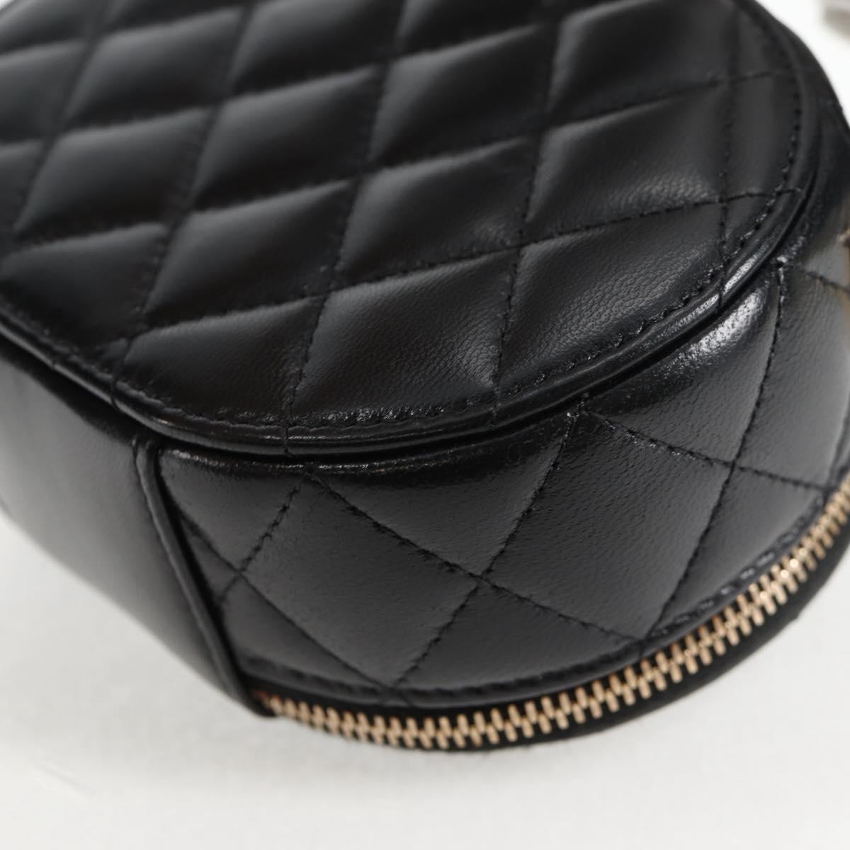 CHANEL Matelasse Pouch Lamb Skin Black Gold CC Auth 132970M