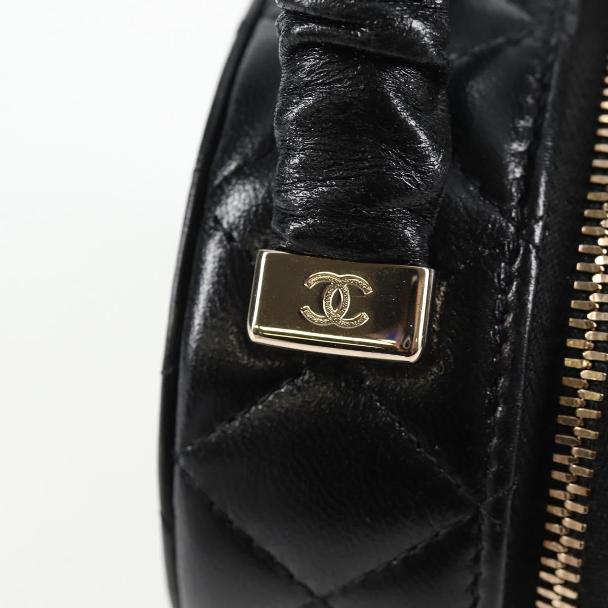 CHANEL Matelasse Pouch Lamb Skin Black Gold CC Auth 132970M