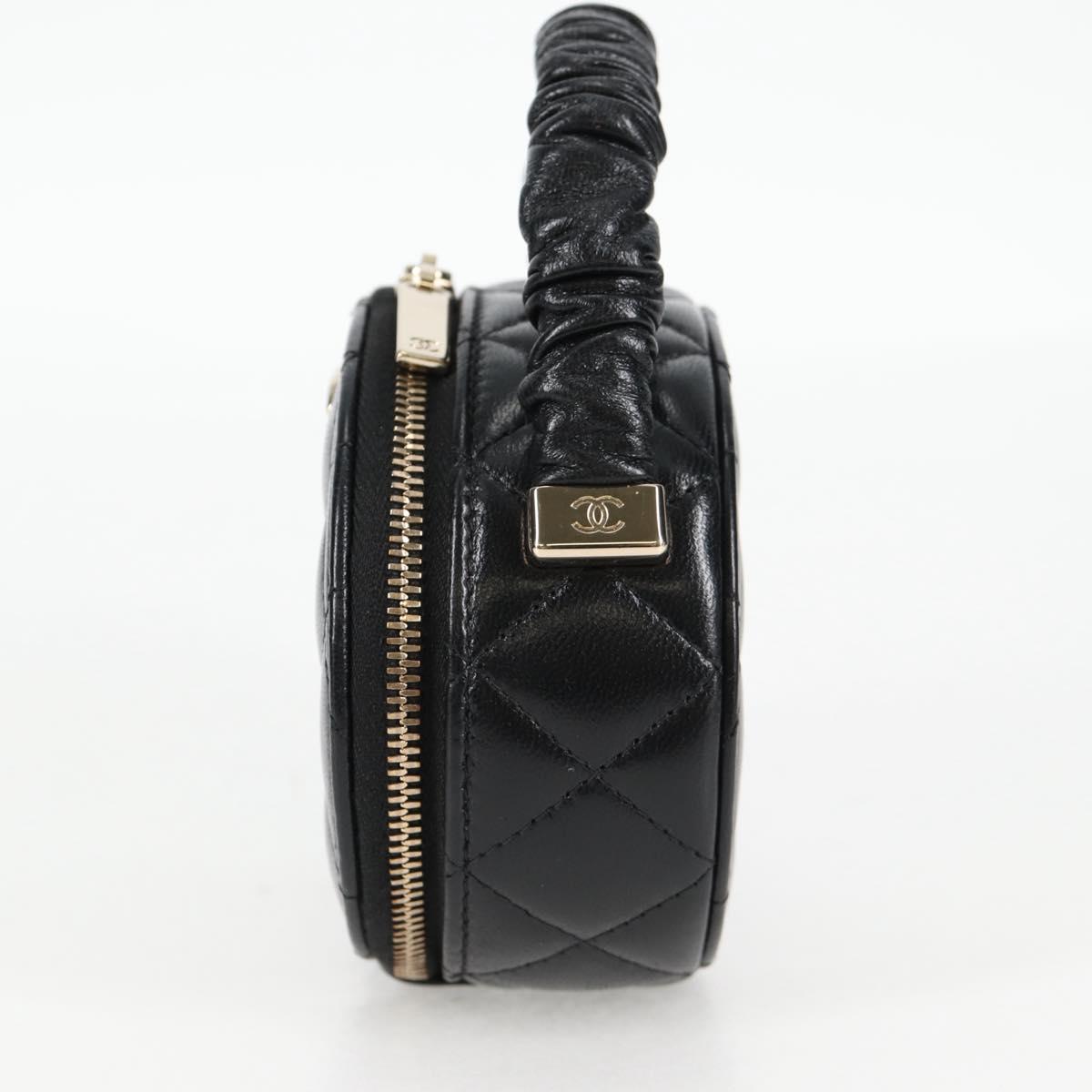 CHANEL Matelasse Pouch Lamb Skin Black Gold CC Auth 132970M