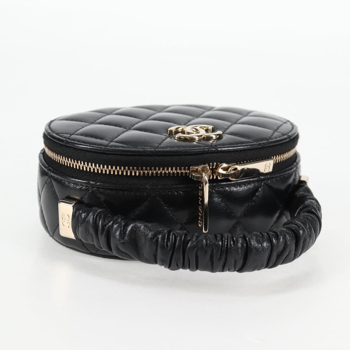 CHANEL Matelasse Pouch Lamb Skin Black Gold CC Auth 132970M