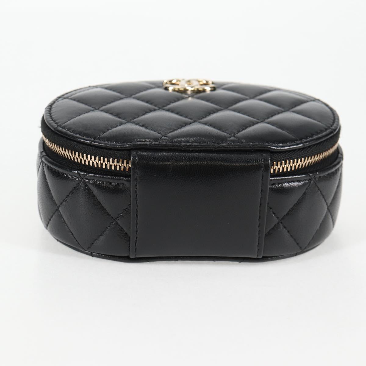 CHANEL Matelasse Pouch Lamb Skin Black Gold CC Auth 132970M