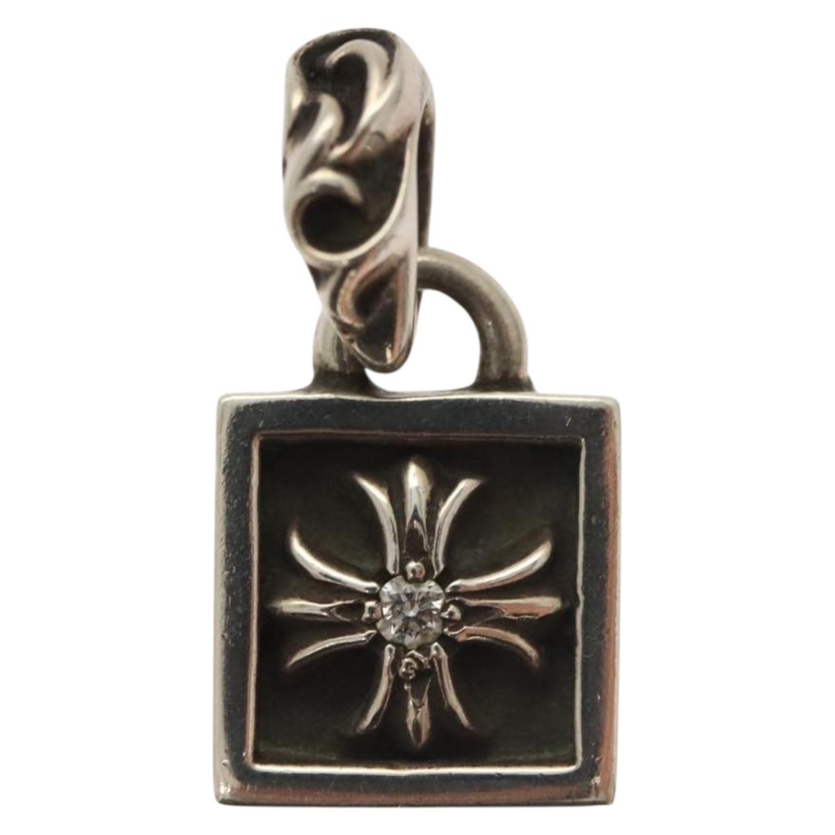 Chrome Hearts Framed CH Plus 1 Diamond Pendant Top Ag925 Silver Auth 132981M