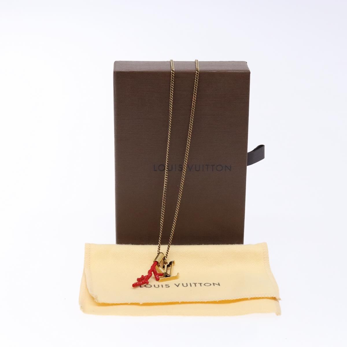 LOUIS VUITTON LVprinted Initials Coral Necklace Metal Gold M68903 Auth 132987M