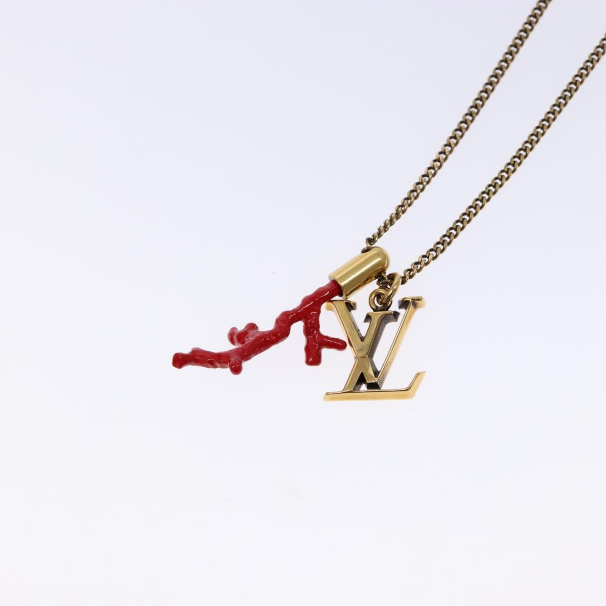 LOUIS VUITTON LVprinted Initials Coral Necklace Metal Gold M68903 Auth 132987M