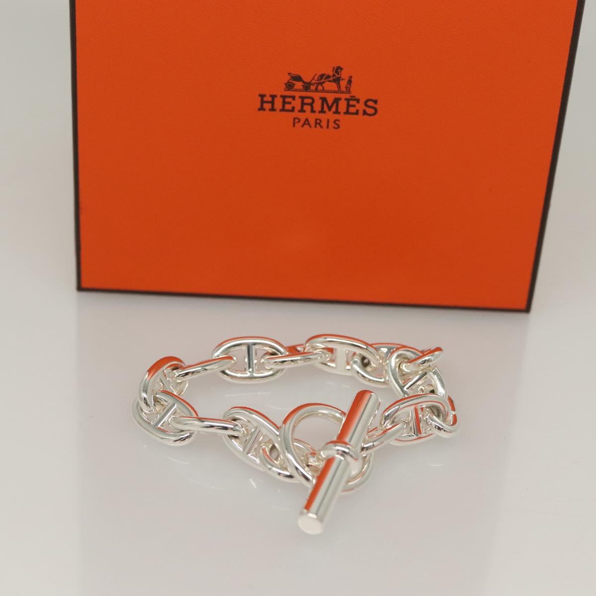 HERMES Chene Dunkle MM Bracelet Ag925 14 Links Silver Auth 132989SM