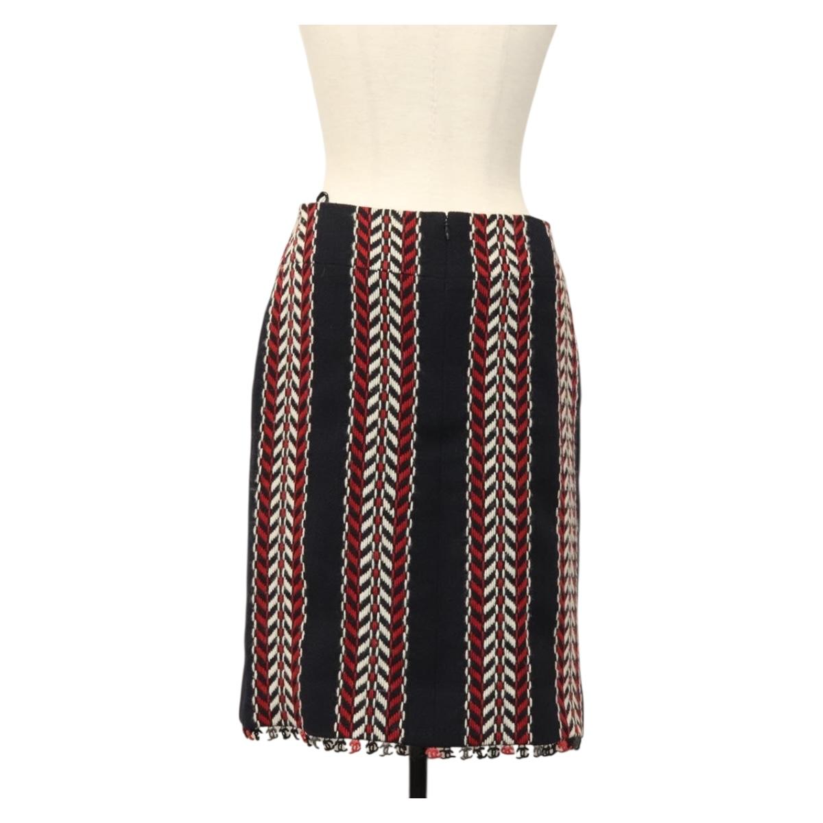 CHANEL Skirt Tweed Navy Red CC Auth 132997M