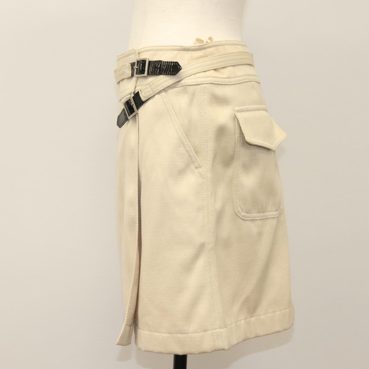CHANEL Skirt Denim Leather Beige CC Auth 133000M