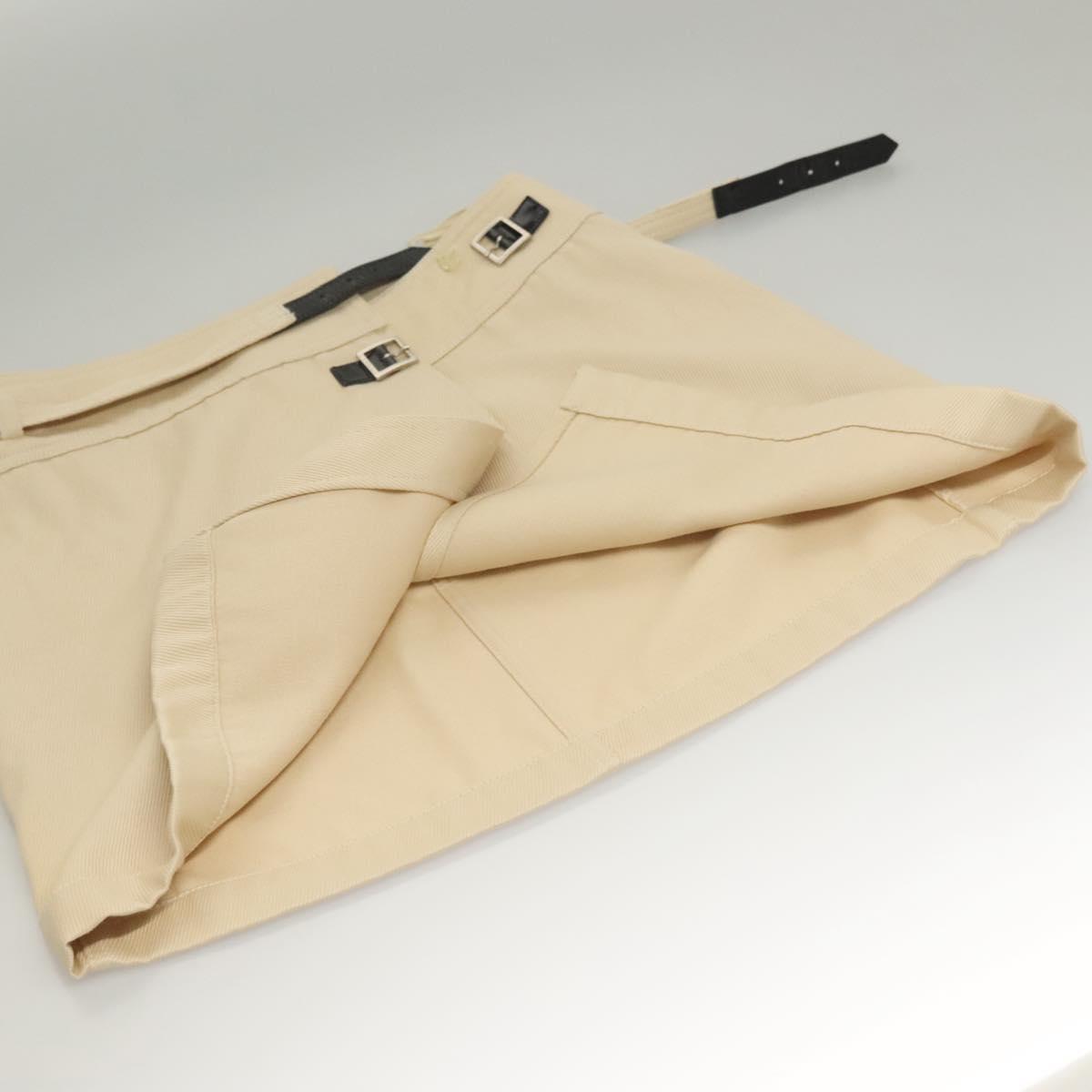 CHANEL Skirt Denim Leather Beige CC Auth 133000M