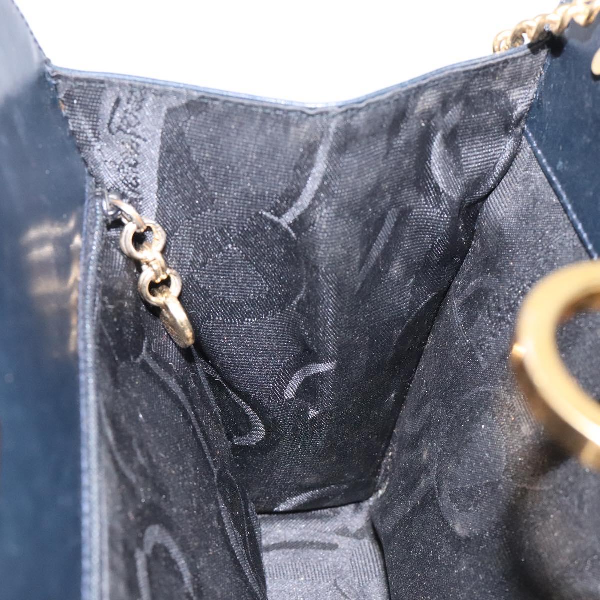 Salvatore Ferragamo Gancini Chain Shoulder Bag Leather Navy Gold Auth 133024